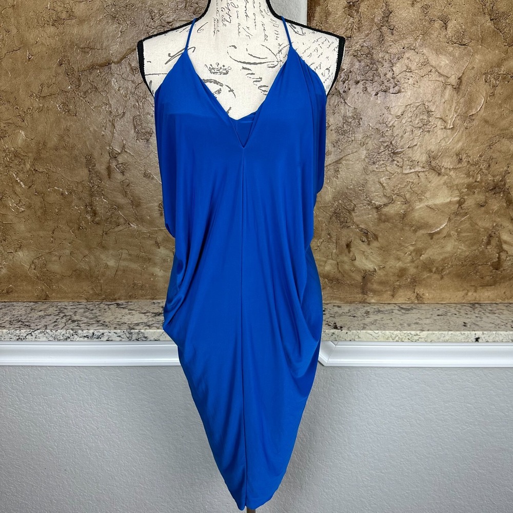 Misa Los‎ Angeles Dress Womens Small Mini Draped V Neck Sleeveless Cocktail Blue